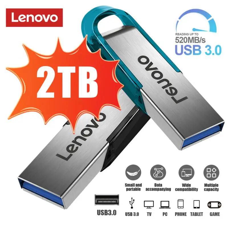 Lenovo 2Tb Usb 3.0 Pen Drive Metallo Ad Alta Velocità Flash Disk 1Tb 512Gb Usb Memory Stick Pendrive 128Gb Per Pc/Laptop/Ps4 Controler