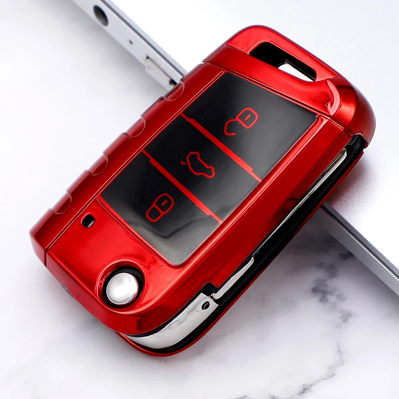 Key Case Cover Key Case Keychain Holder Remote Control Case Cover For VW Volkswagen MK7 GTI 7 Golf 7 Golf R Skoda Octavia A7 SEAT Car TPU Folding Key Cover Bag Case Holder Protector Keychain