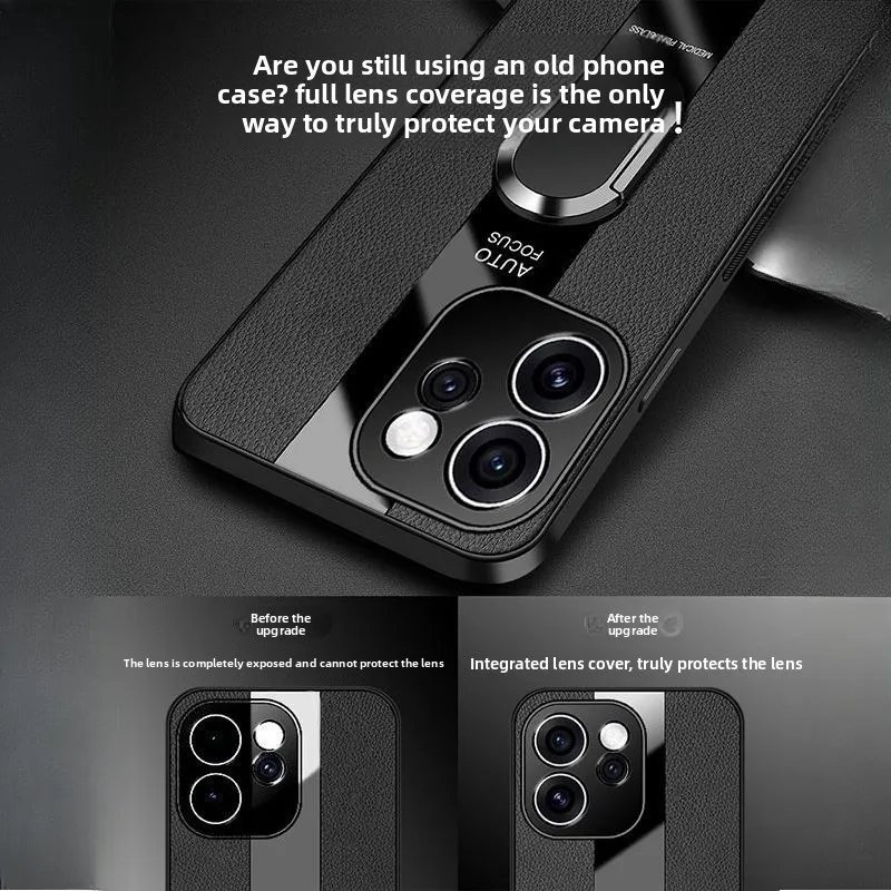 Luxury Magnetic Ring Two-Tone Leather Phone Case - Shockproof Bumper