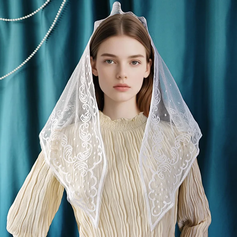 Lace Triangular Shawl with Virgin Embroidery 4