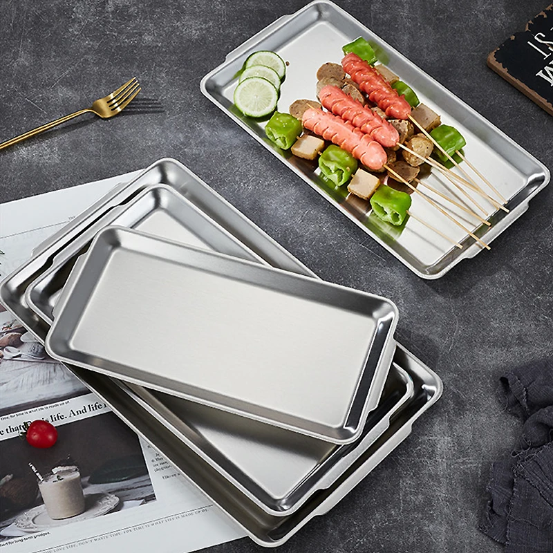 304 Stainless Steel Plate Rectangular Plate Golden Tray Craft Decoration Steak Barbecue Snack Tray Kitchen Accessories rectangular stainless steel tray