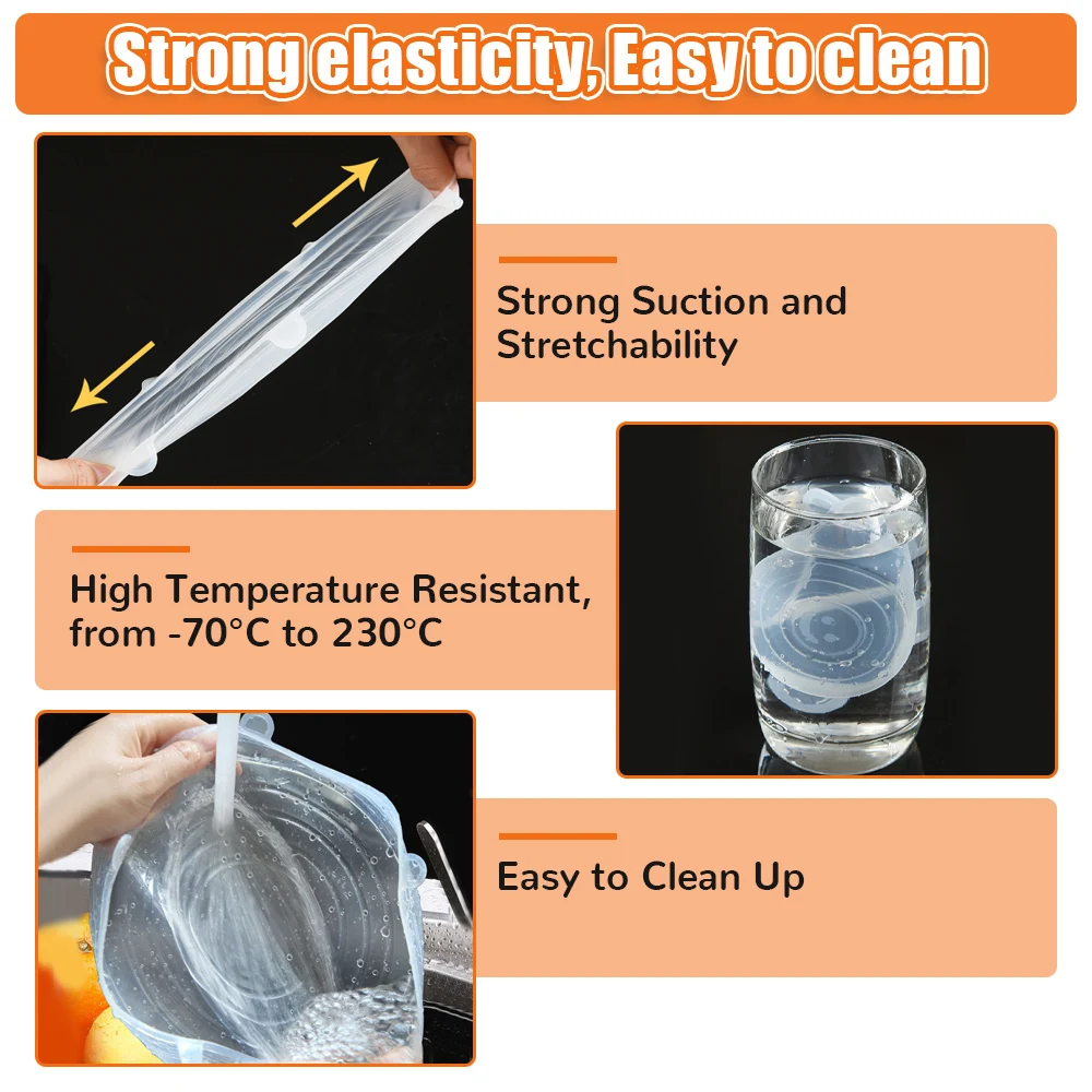 Silicone Food Cover Stretch Lid Reusable Airtight Food Cap Bowl Plate Lid Meal Fruit Dustproof Cover Fresh Keeping Wrap 1/2/6Pcs silicone covers