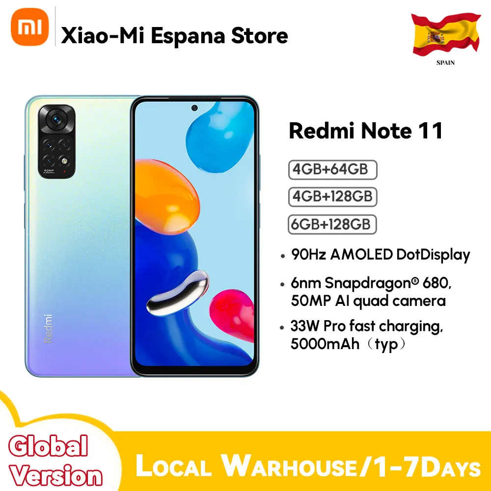 Xiaomi Redmi Note 11 Smartphone 6.43 "90Hz 4Gb 128Gb 33W Pro Cellulare A Ricarica Rapida Snapdragon 680 Telefono Cellulare Octa-Core
