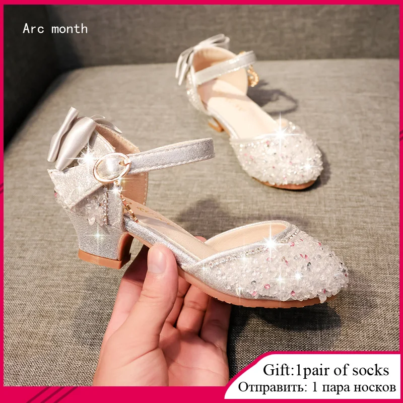 Zapatos de tacón alto para niñas, sandalias con diamantes de imitación zapatos baile de princesa, calzado antideslizante impermeable - AliExpress Madre niños