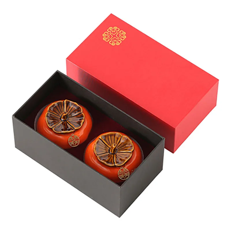 Chinese Traditional Wedding Persimmon Shape Ceramic Candy Jar, Tea Canister, Multipurpose Porcelain Storage Jars, Home Decor G