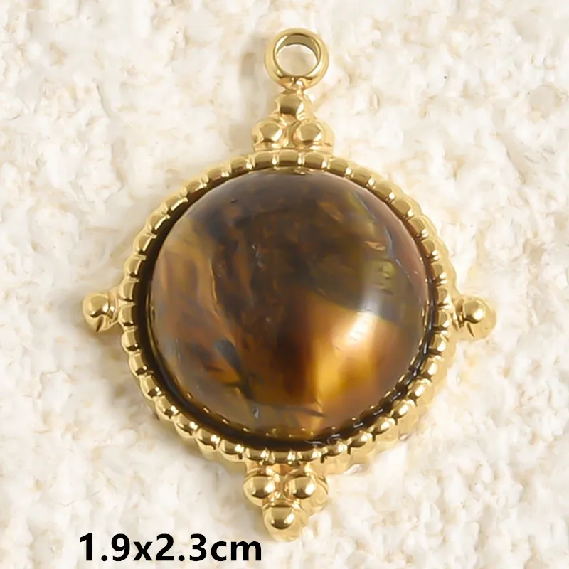 2 stücke Echte Natürliche Stein Anhänger Tigerauge Zubehör Pvd Sonne Oval Edelstahl Charms Für Schmuck Machen Groß DIY Materialien – Detail 10