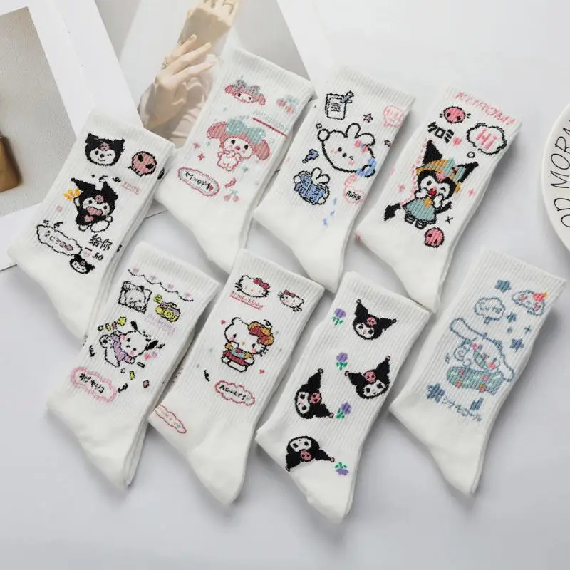 

Kawaii Sanrio Socks Cute Hello Kitty Cinnamoroll Combed Cotton White Socks Stocking Sports Academy Style Creative Christmas Gift
