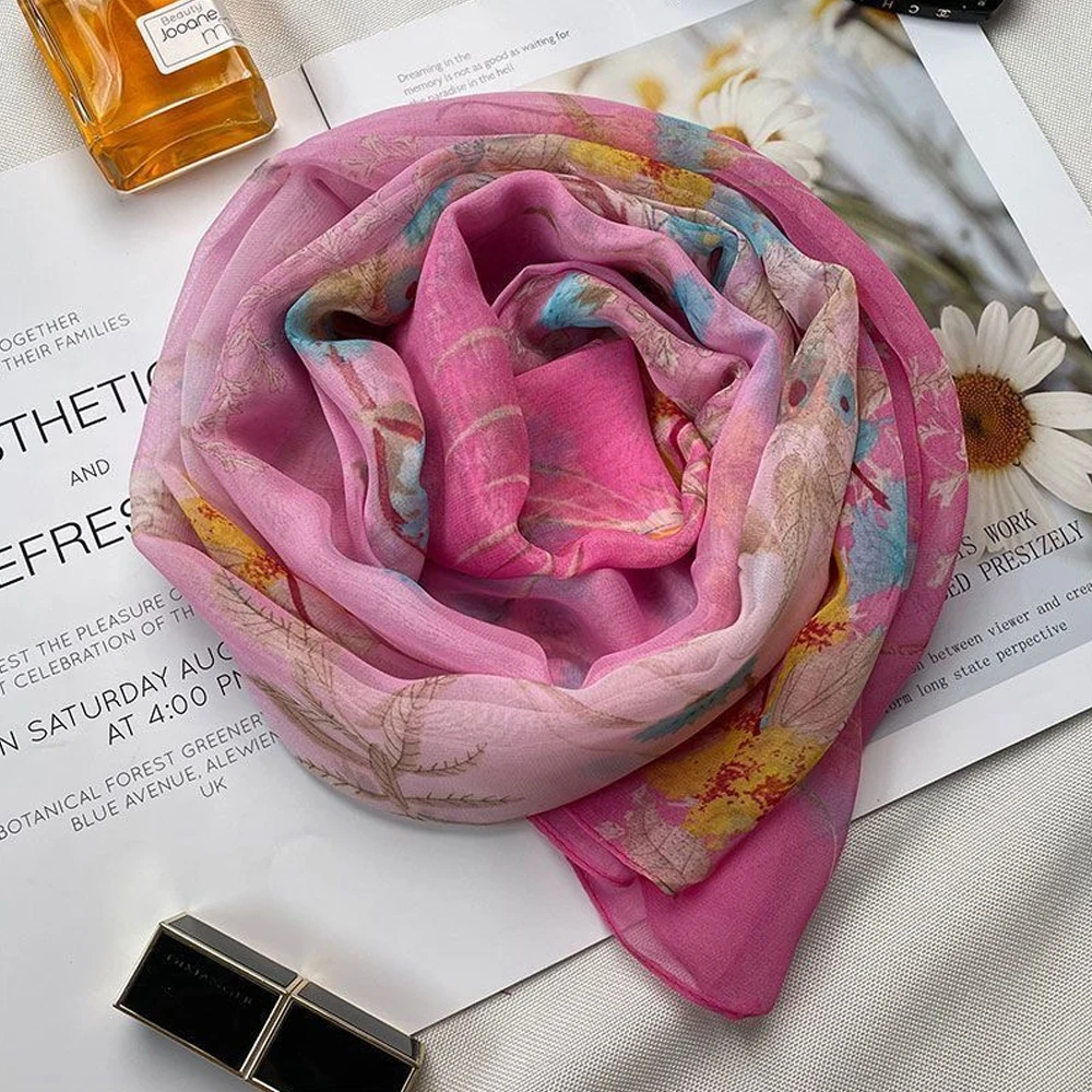 1 Stück Neuer Modischer Blumen- und Grasmuster-Schal für Damen, Dünner Frühlings- und Sommerschal, Bandana, Strand-Sonnenschutz, Dünner Hijab – Detail 12