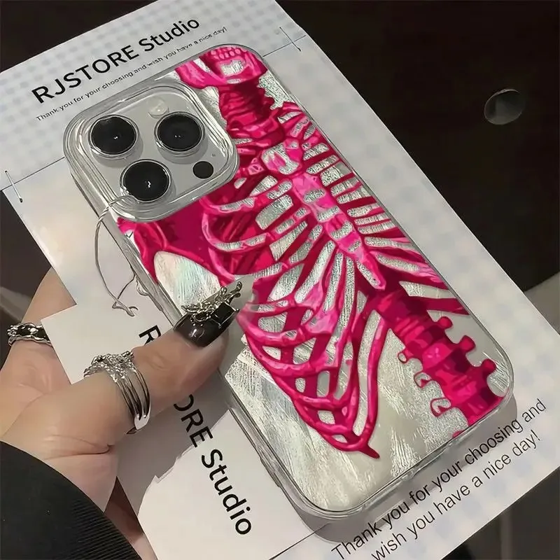 Pink Purple Skull Feather Gauze Phone Case