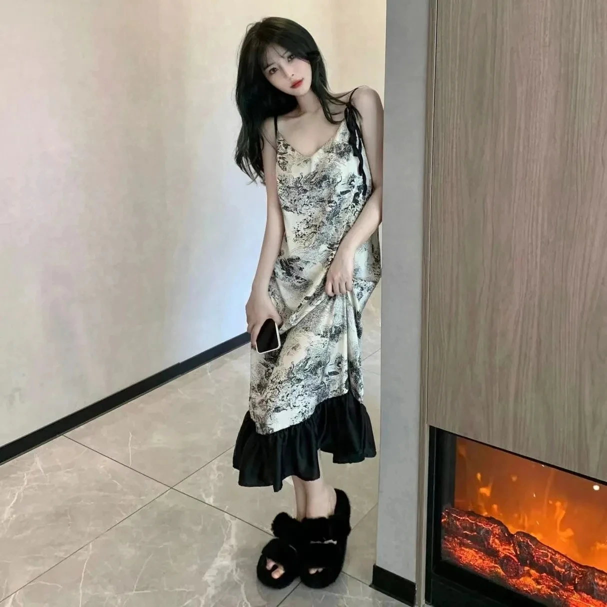 

Pure cotton single side ins style high-end Chinese style dress for women's summer thin casual style camisole skirt