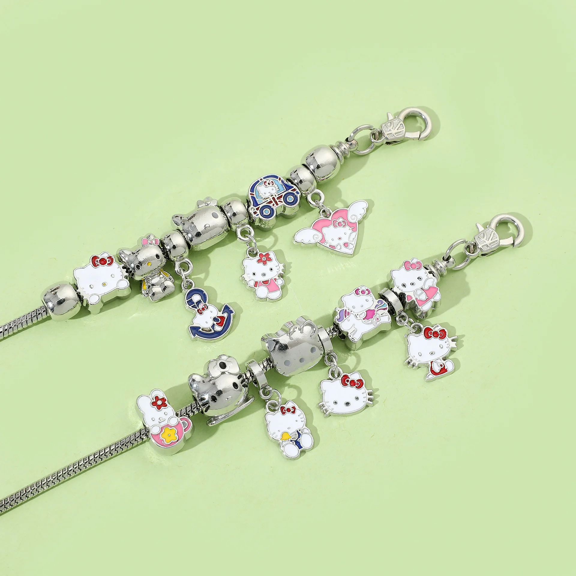 Anime Kawaii Sanrio Hello Kitty Bracelet Charms Metal Beads Making