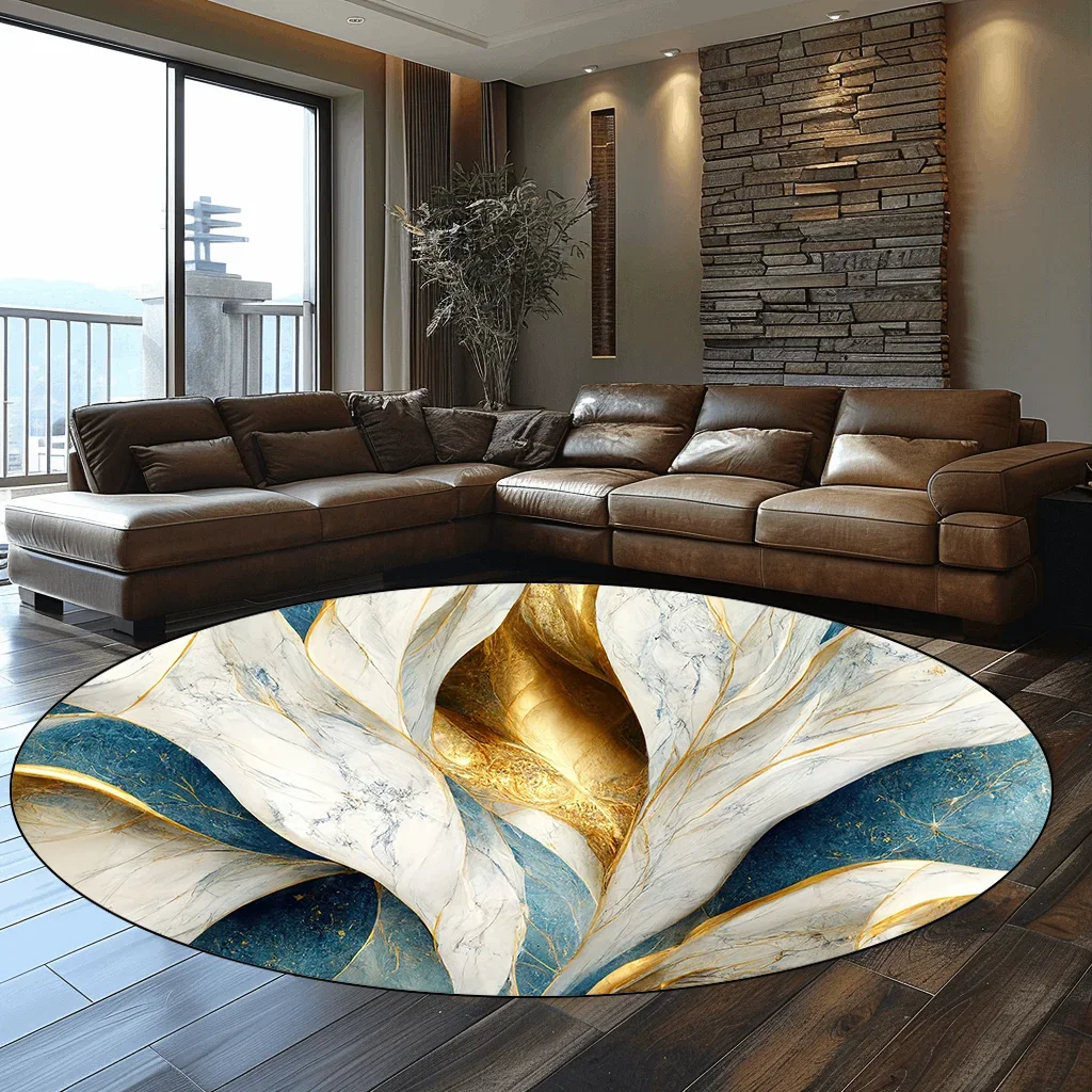 Luxury Marble Pattern Round Carpets Living Room Decoration Abstract Large Area Rugs for Bedroom Non-slip Floor Mats Washable 2