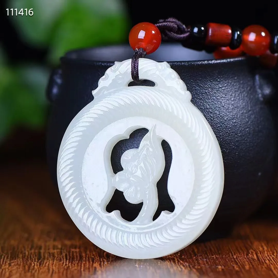 

Natural 100% real white hetian jade carve Lotus flower Bless peace Attracting Wealth pendant jewellery for men women gifts luck