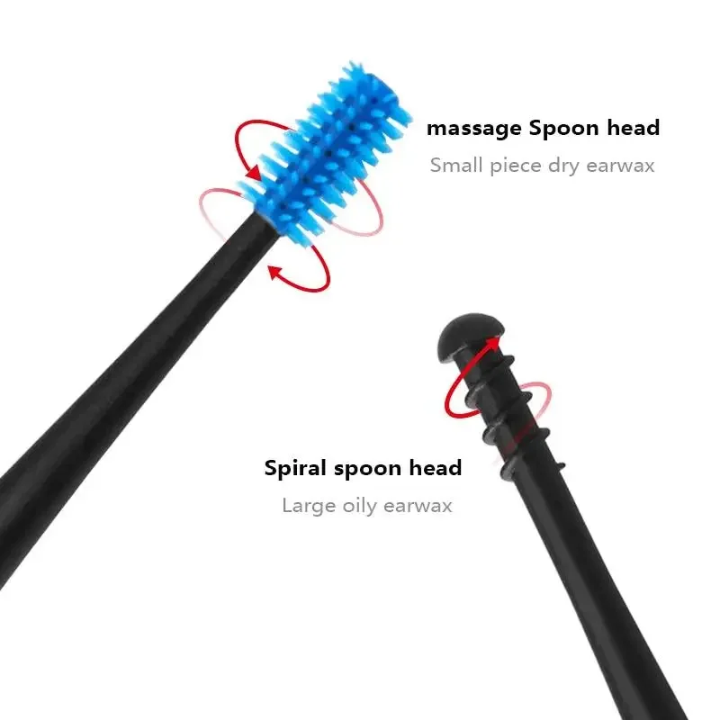 Description Picture 4 of itemDouble Silicone Soft Head Rotary Screw Earpick Ear Picking Tool Massage Ear Cleaner Earscoop Rod