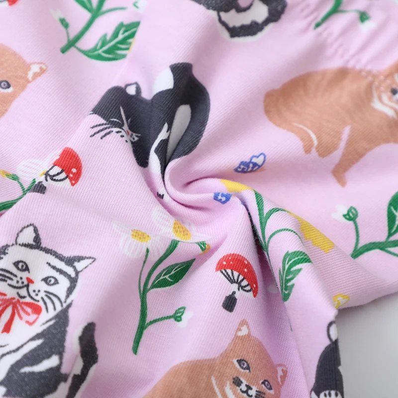 Baby Girls 2025 Autumn Spring Purple Pants Cartoon Flowers Cats Leggings Cotton Trousers Toddler Kids Clothes