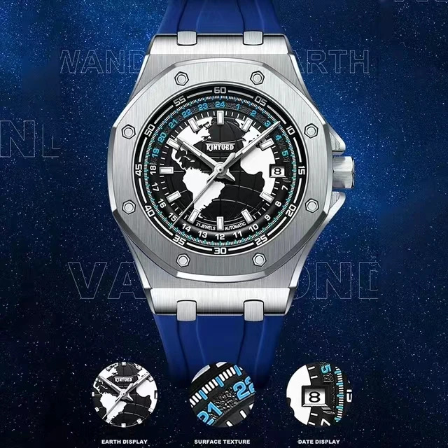 Kinyued J127 Top Brand Men Automatic Mechanical Watches Waterproof Causal Sport Silicone Strap Limunous Hand Watch Date Display