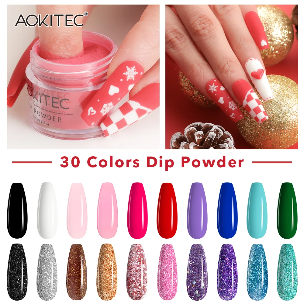 Aokitec 10G/28G Nail Dipping Powder Decoration Pigment French Nail Art Starter Manicure Salon DIY Red Green Pink Christmas Color