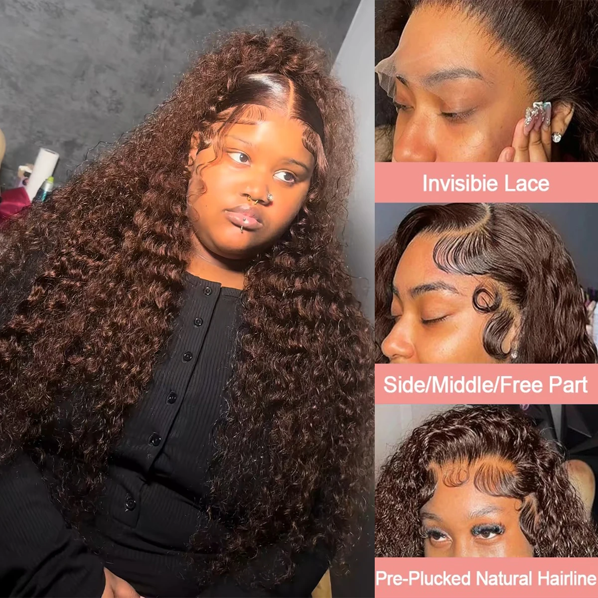 Chocolate Brown Curly Lace Wig