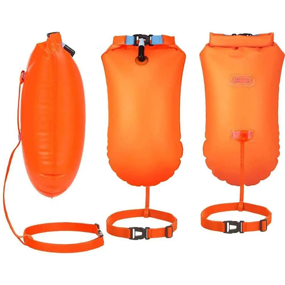 Inflatable Open Swimming Buoy Tow Float Dry Bag Double Air Bag Waist Belt Swimming Water Sport Storage Safety