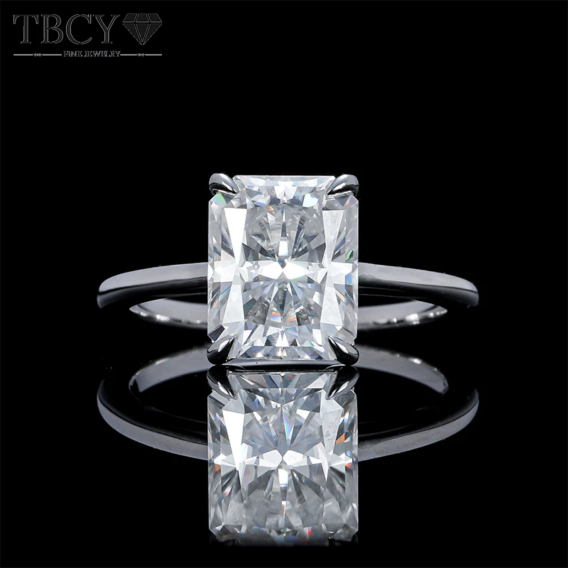 

TBCYD 3/4CT Emerald Cut Moissanite Solitaire Engagement Rings For Women S925 Silver Classic Trendy Wedding Band Jewelry Gifts