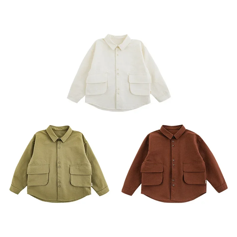 Wulibuy New Long Sleeve Collared Retro Forest System Boys Shirt Spring Trendy Simple Children Top from Mainland China