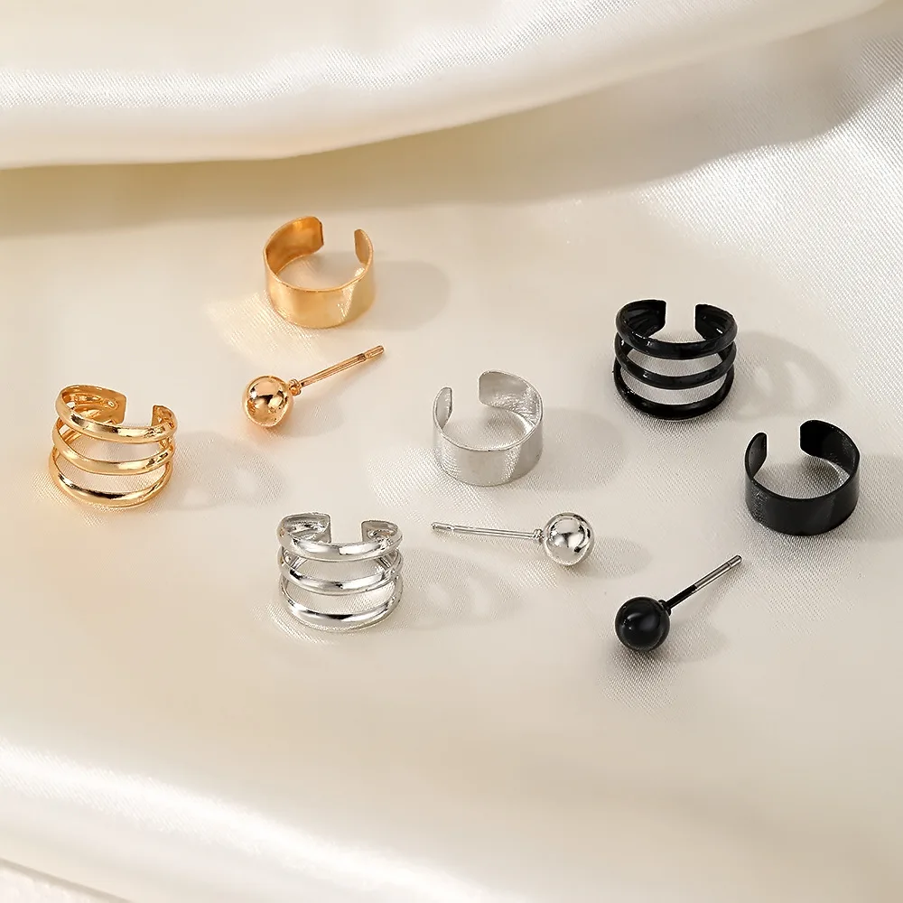 Ear Clip Earrings Women Ear Cuff Punk Style Personality Clip Earrings Set Gold Color Non-Piercing Ear Clips Fake Cartilage Earrings New Year Gifts ear clip earrings clip earrings ear clip