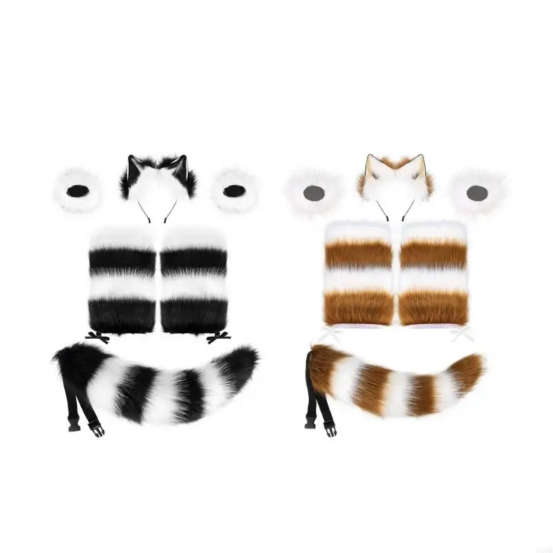 H58E Wolf Ear Headband Long Tail Anime Cosplay Costume Accessories for Kid Adult