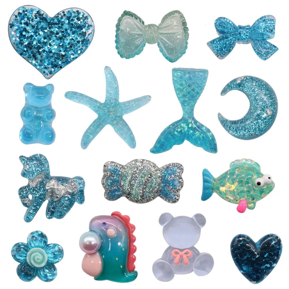 

50Pcs Wholesale Resin Candy Bear Fish Moon Blue Sandals Croc Jibz Kids Shoes Decorations Fit Bracelet Buckle Clog