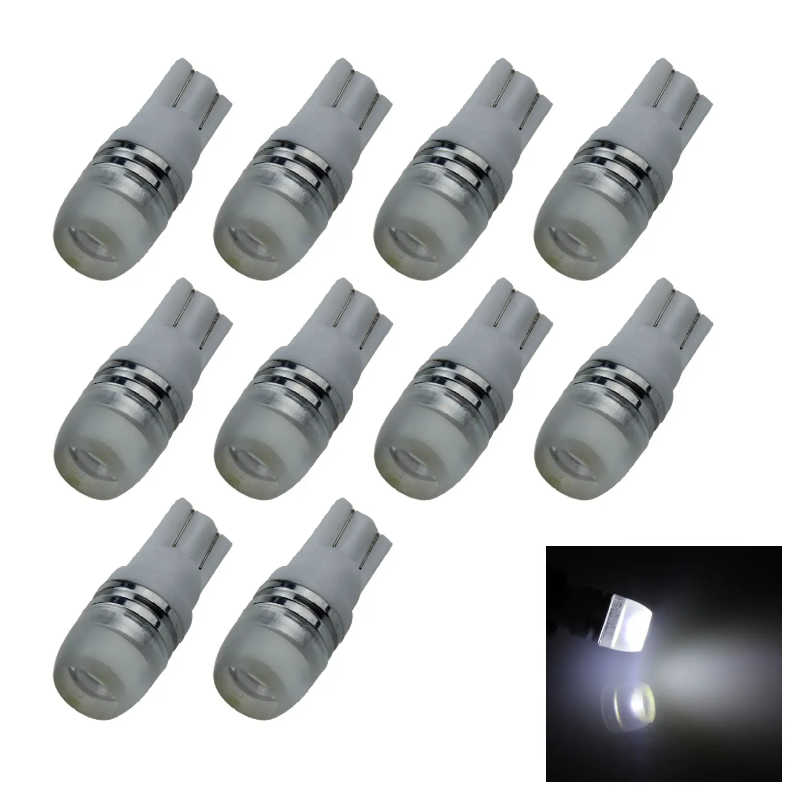 10x Белый Авто T10 W5W сигнал поворота фотообъектив 1 излучатель COB SMD фонарь 194 259 фонарь
