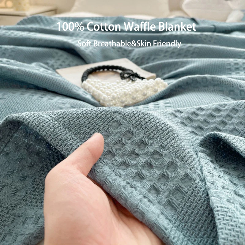 Battilo Cotton Throw Blanket Soft Breathable Waffle Blanket for Twin Queen King Bed Decorative Plaid Sofa Blankets Spring Throws 2
