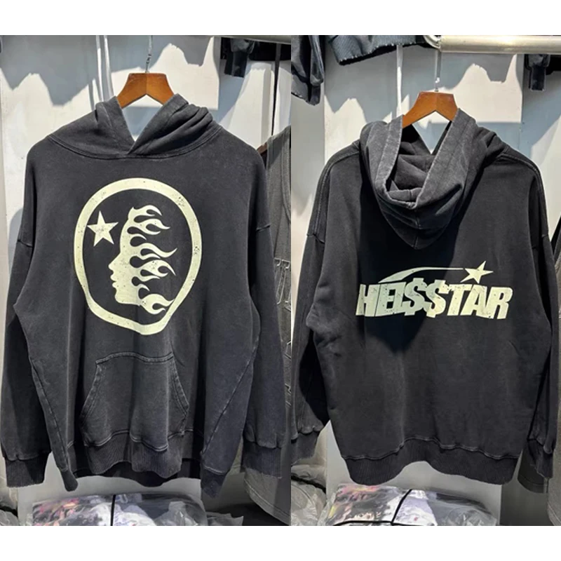 

2023 Autumn Winter Hellstar Hoodies Black Wash Do Old Loose Casual High Street Hip Hop HELLSTAR Sweatshirts