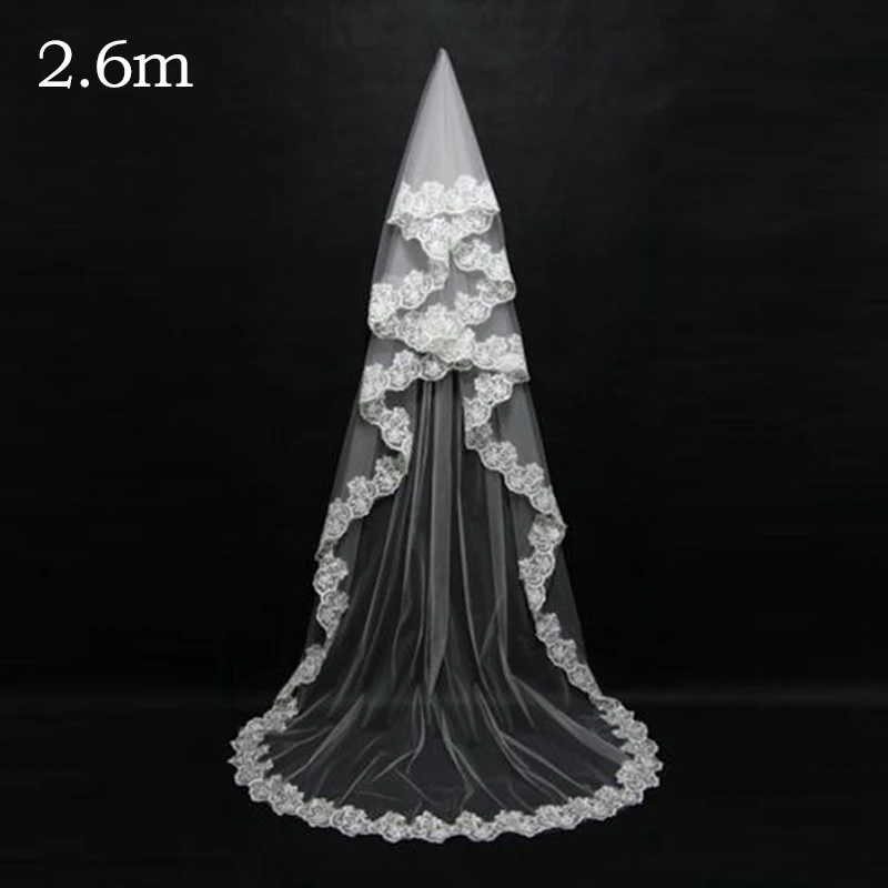 Bridal Veil 1PC Wedding Veil Lace Edge Long Luxurious Bridal Veil White Ivory Comb Cathedral Bride Accessories