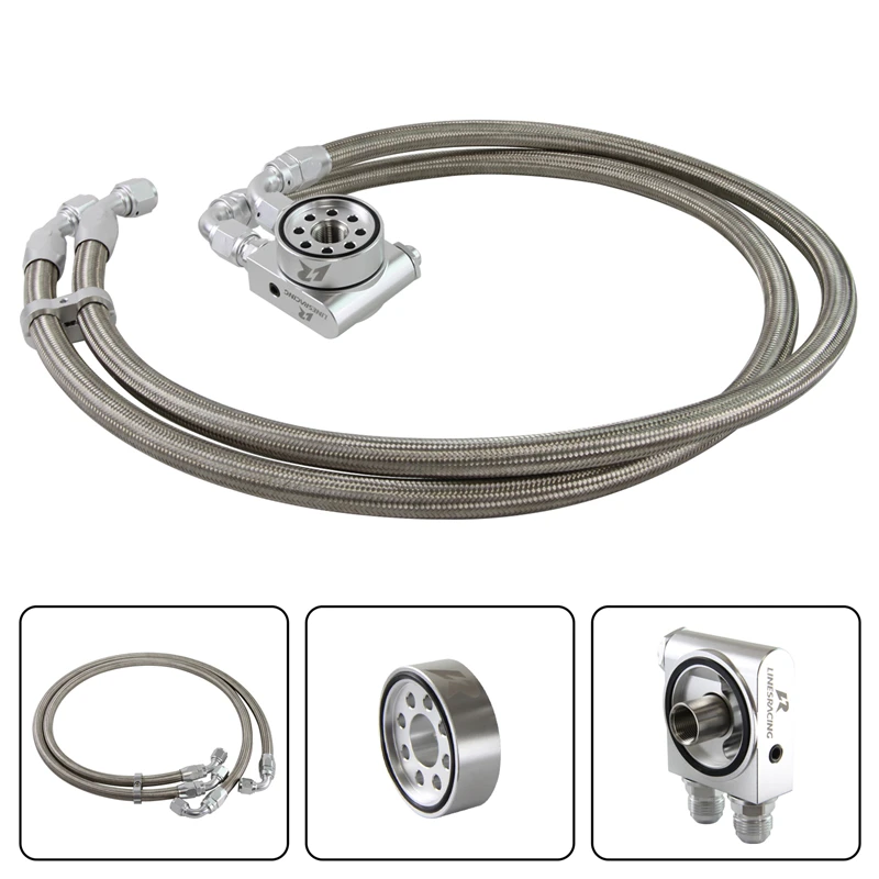 

Oil Filter Sandwich Adapter with Hose Kit Thermostatic 73±0.5° For Subaru BRZ Scion FR-S FA20 Silver
