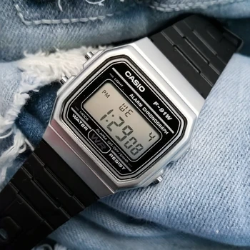 Casio F-91WM-7A Retro Digital Wristwatch, Silver Case, Black Band, Alarm Chronograph, LED Light & Lightweight Comfortable Design 1