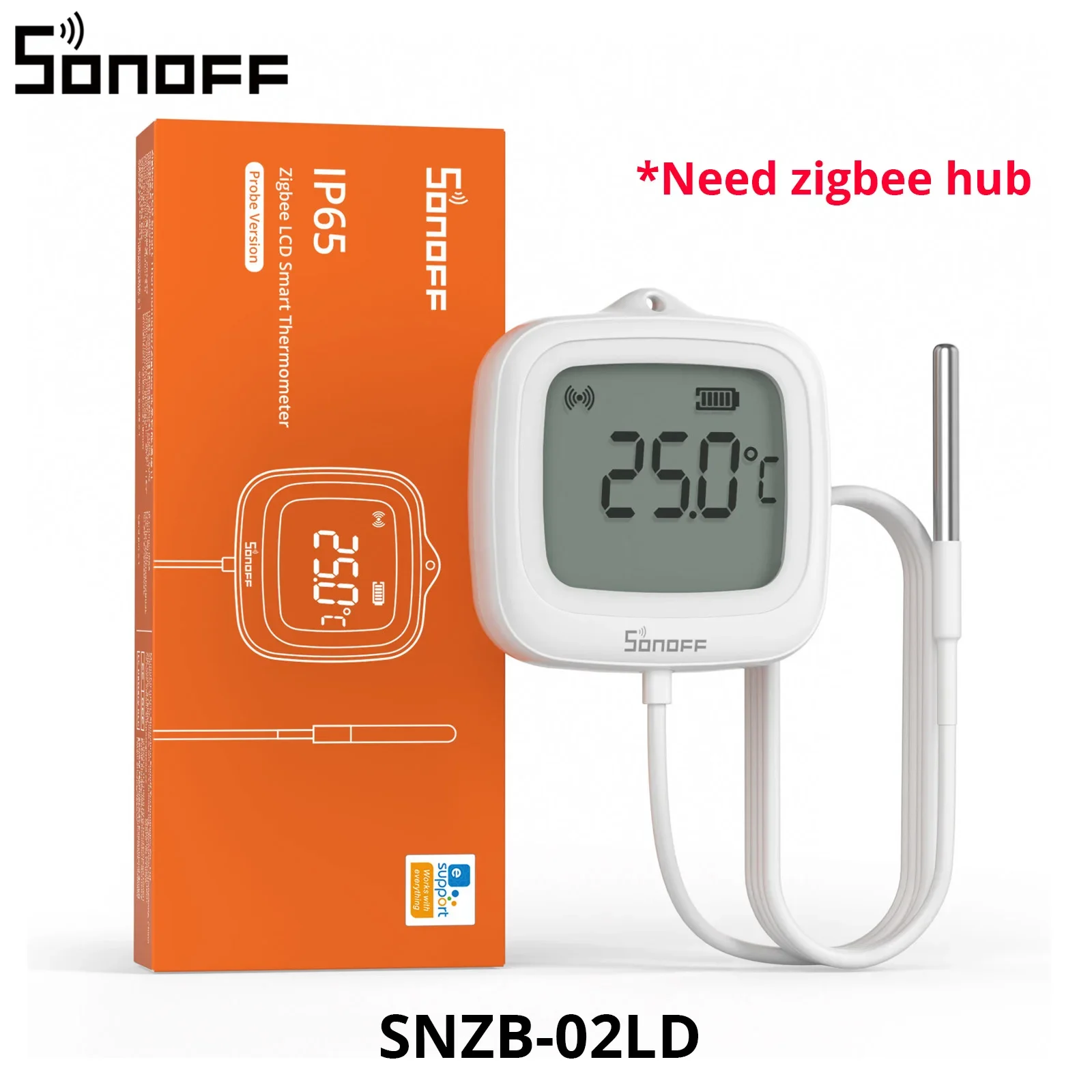 SONOFF SNZB-02LD Zigbee3.0 LCD Smart Thermometer with Probe IP65 Waterproof for Fridge Pool Fish tank Wine Cellar via ZBBridge-P