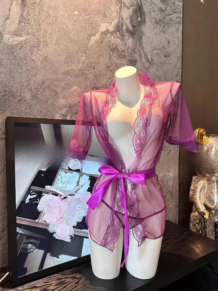 Sexy Lingerie Deep V Lace Chemise Women's Underwear Sensual Silk Soft Gown Fishscale Color Strapless Sleep Dress Erotic Clothing