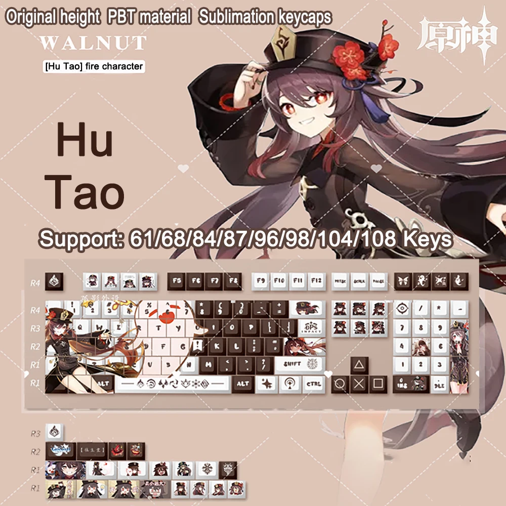 128 Tasti Genshin Impact Keycaps Xda Profile Pbt Dye-Sublimation Tastiere Meccaniche Keycap Hutao Anime Game Keycaps Mx Switch