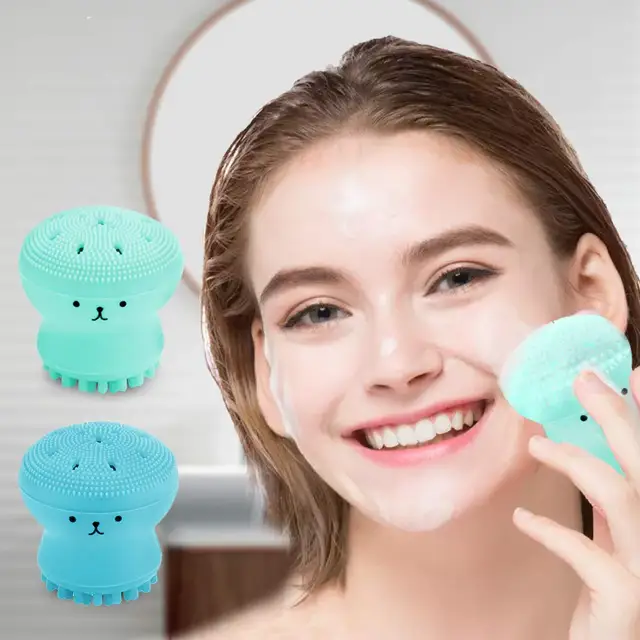 brosse nettoyante visage en forme de poulpe avec éponge, accessoire de nettoyage du visage