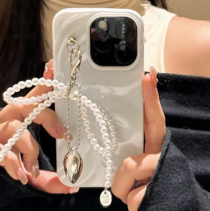 New Bowknot Sliver Heart Pendant Keychain Women Girl Pearl Bow Backpack Key Ring Handmade Buckle Pink Cute Sweet Key Accessories