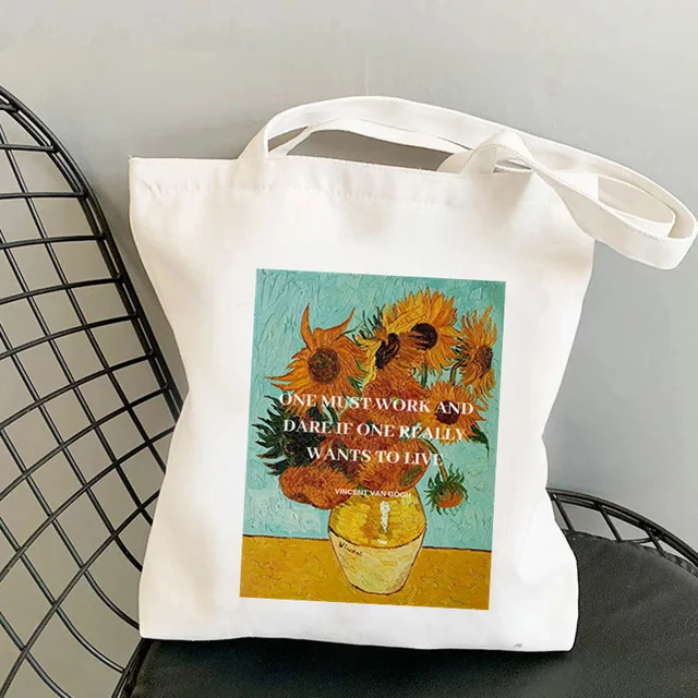 Shopper Van Gogh Img Printed Kawaii Bag Harajuku Women Shopping Bag Canvas Shopper Bag Girl Handbag Tote Bag Shoulder Lady Bag b909