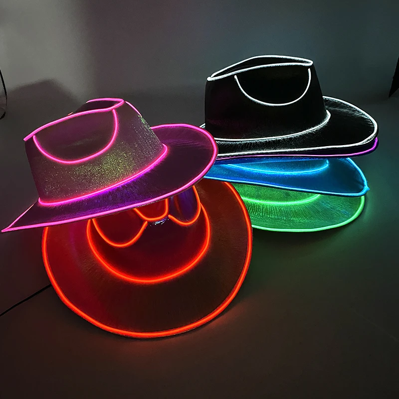 Fluorescent Party Props Western Cowboy Hat Glowing LED Pearlescent Cowboy Cowgirl Hat Lighting Up For Carnival Party party hat carnival hat neon hat fluorescent hat