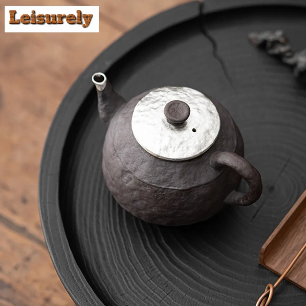 180ml Retro Old Rock Clay Teapot Handmade Gilded Silver Pot Chinese Tea Maker Kettle with Infuser Chinese Kung Fu Tea Set Craft