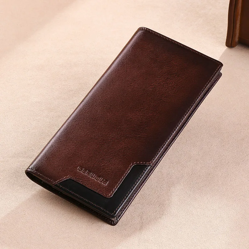Herren-Geldbörse aus Echtem Leder, Neue Lange Brieftasche mit Kartenfächern, Silberner Geldclip, Handtasche, Geschenk – Detail 15