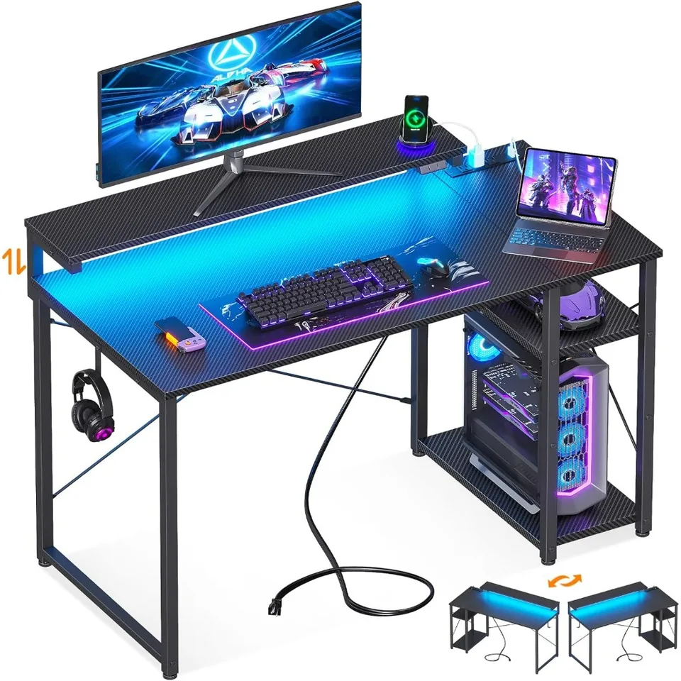 40 Inch Reversible Gaming Desk with Adjustable Features
