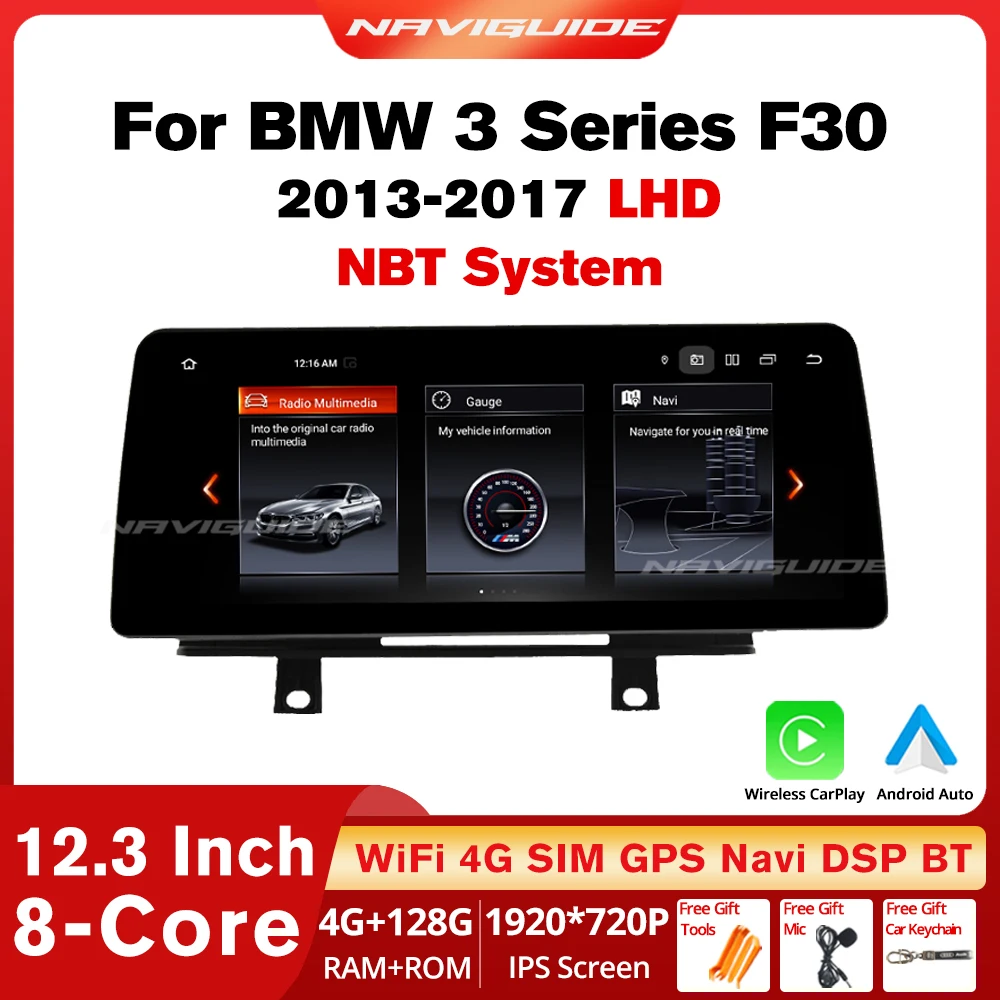 

NAVIGUIDE 12.3'' Android 12.0 For BMW 3 Series F30 F31 F32 LHD NBT System Auto Carplay Car Multimedia Player GPS Navigation BT