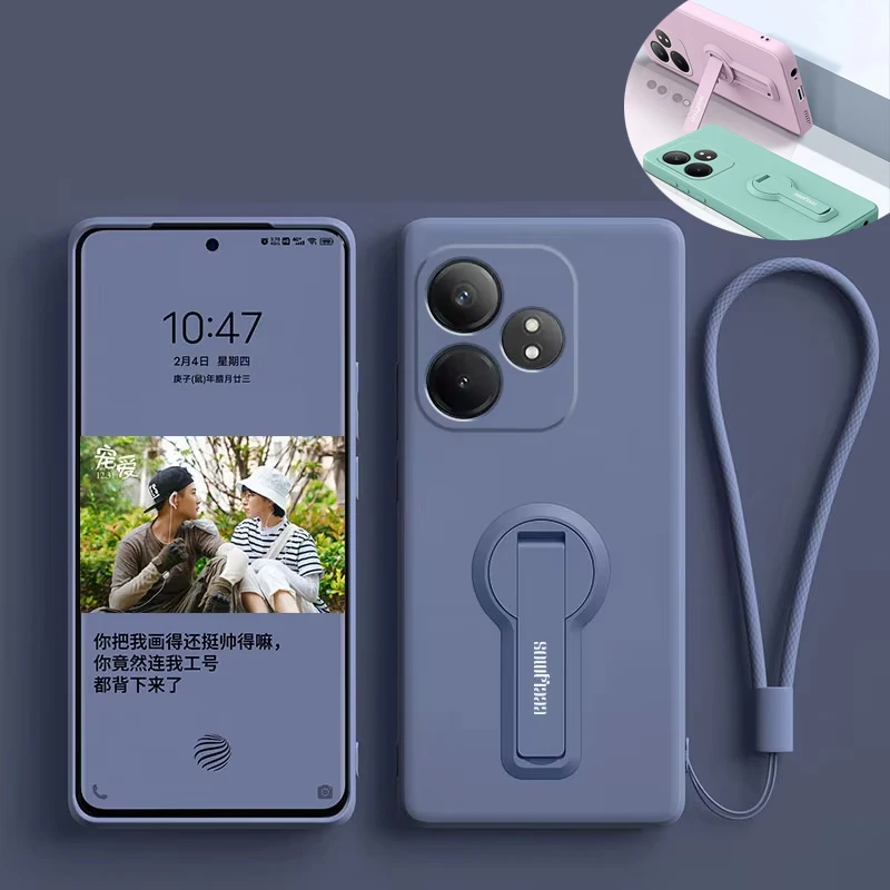 Silicone Phone Case with Holder Bracket and Screen Protector Film - Protective Soft Cover