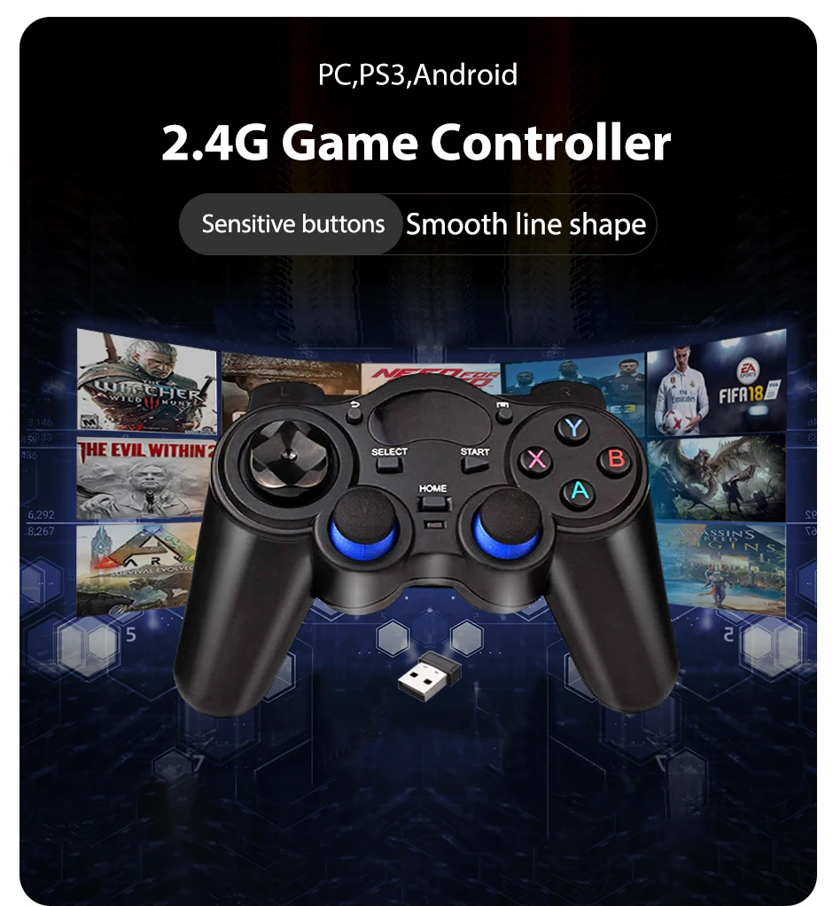 Manette de jeu sans fil 2,4 GHz avec adaptateur OTG pour smartphone, tablette, PC ou Smart TV Android P3_voghion.com