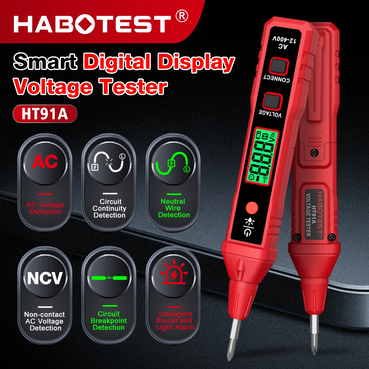HABOTEST HT91A 비접촉식 AC 전압 테스터 디지털 전압 감지기 전기 테스트 펜 전압 테스터 펜