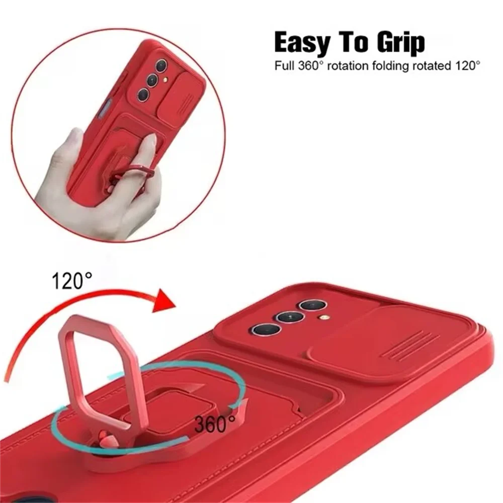 Luxury Camera Push Window Phone Case with Card Holder & Magnetic Stand Cover