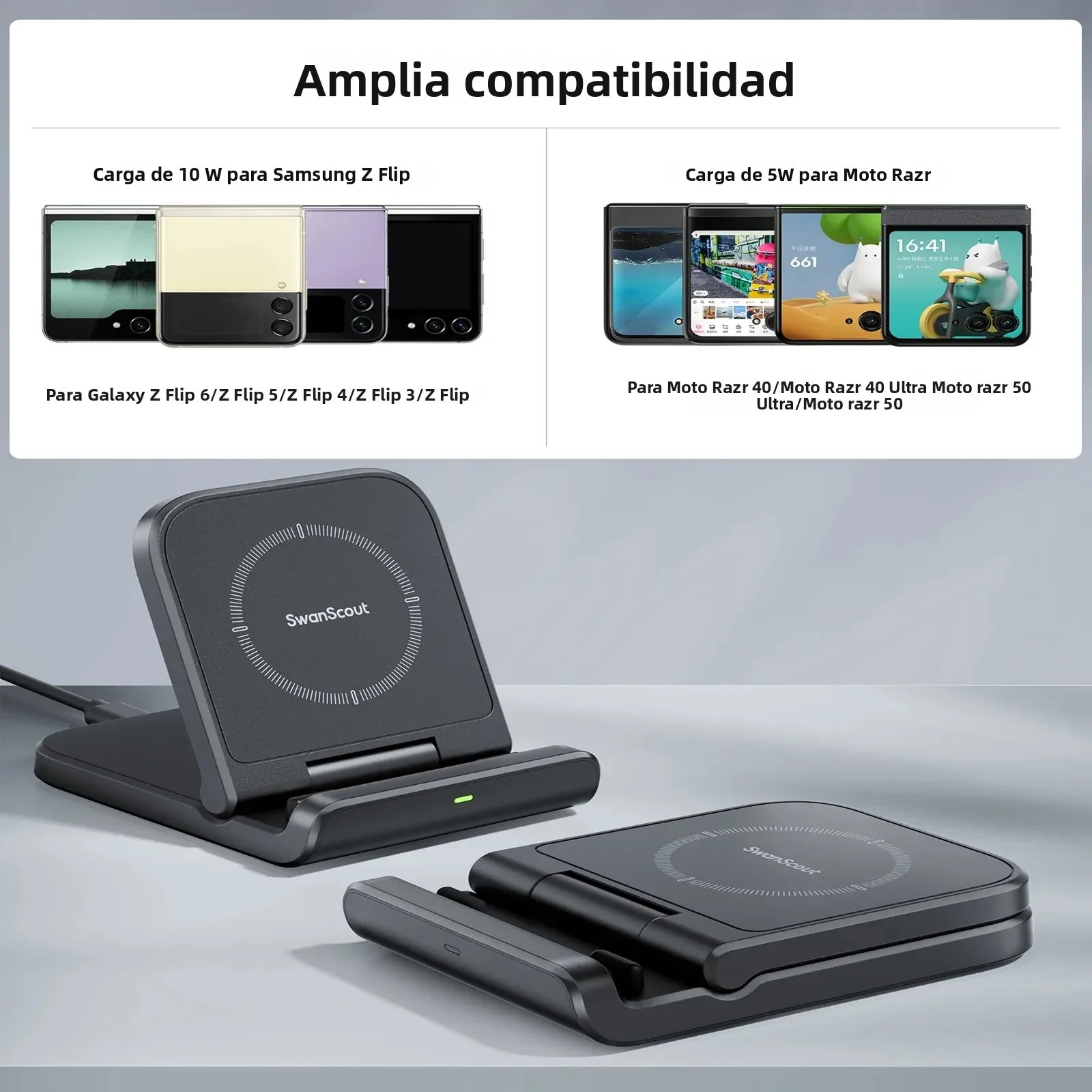 Cargador inalámbrico SwanScout 501S para Samsung Z Flip